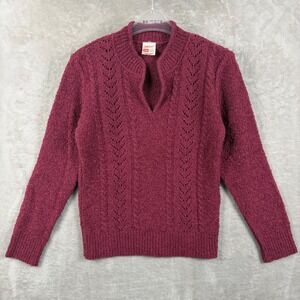 Vintage St Michael Raspberry Wool Blend Pointelle Boucle Knit Sweater Size 12